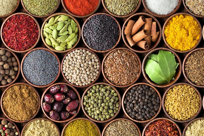 Assortment of culinary spices and seasonings supplied by Baraar